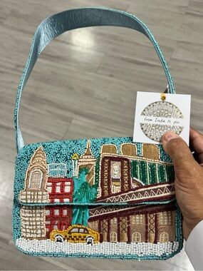 Beaded New York City The Big Apple Scene Shoulder Bag